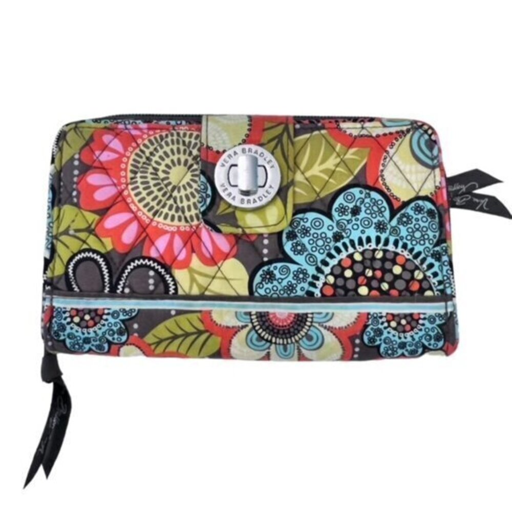 Vera Bradley Paisley Glenna Turn Lock Floral Clutch Wallet Bag Purse COTTAGE EUC